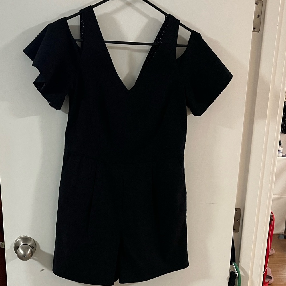 Elevenses Black Romper, with zip back and pockets
